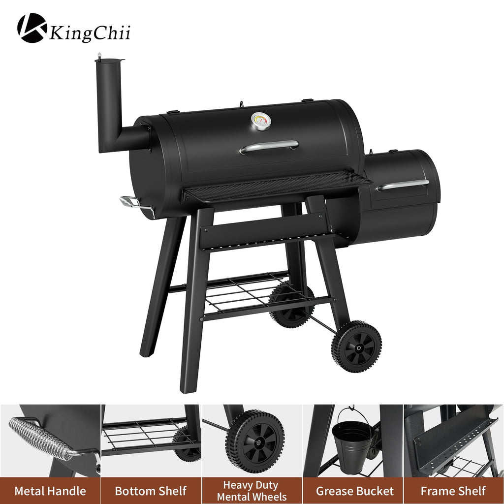 KingChii 547 SQ.IN. Charcoal Grills with Charcoal Wood Offset Smokers for Outdoor Patio BBQ Grilling, Black