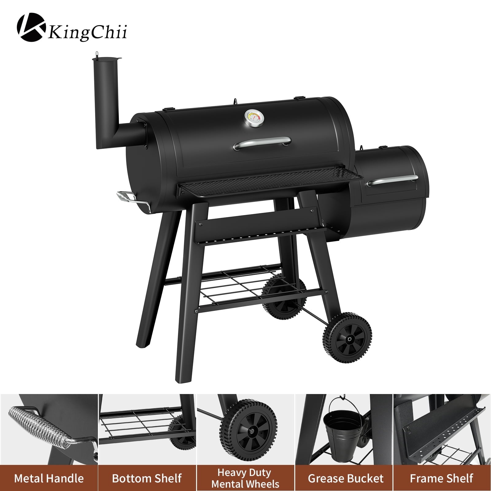 KingChii 547 SQ.IN. Charcoal Grills with Charcoal Wood Offset Smokers for Outdoor Patio BBQ Grilling, Black