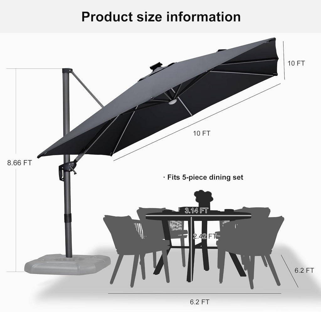 PURPLE LEAF 9x11.5 Ft Cantilever Umbrella Rectangle Outdoor Patio Umbrella Large Offset Hanging Umbrella Aluminum Umbrella with 360°Rotation Adjustable Garden Pool Umbrella,Turquoise Blue