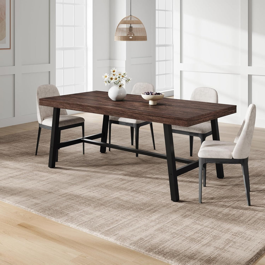Industrial Dining Table for 6-8 People, 70.87 Long Wooden Kitchen Table with Sturdy Metal Frame & Natural Finish, Seats 6 Rectangular Counter for Dinner, Kitchen, Dining Room - Natural
