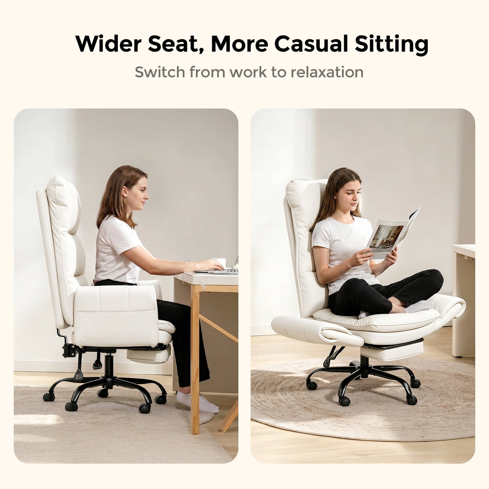 Patbrela Big and Tall Office Chair, PU Leather Swivel Desk Chair Ergonomic Computer Chairs with Adjustable Armrests, Black