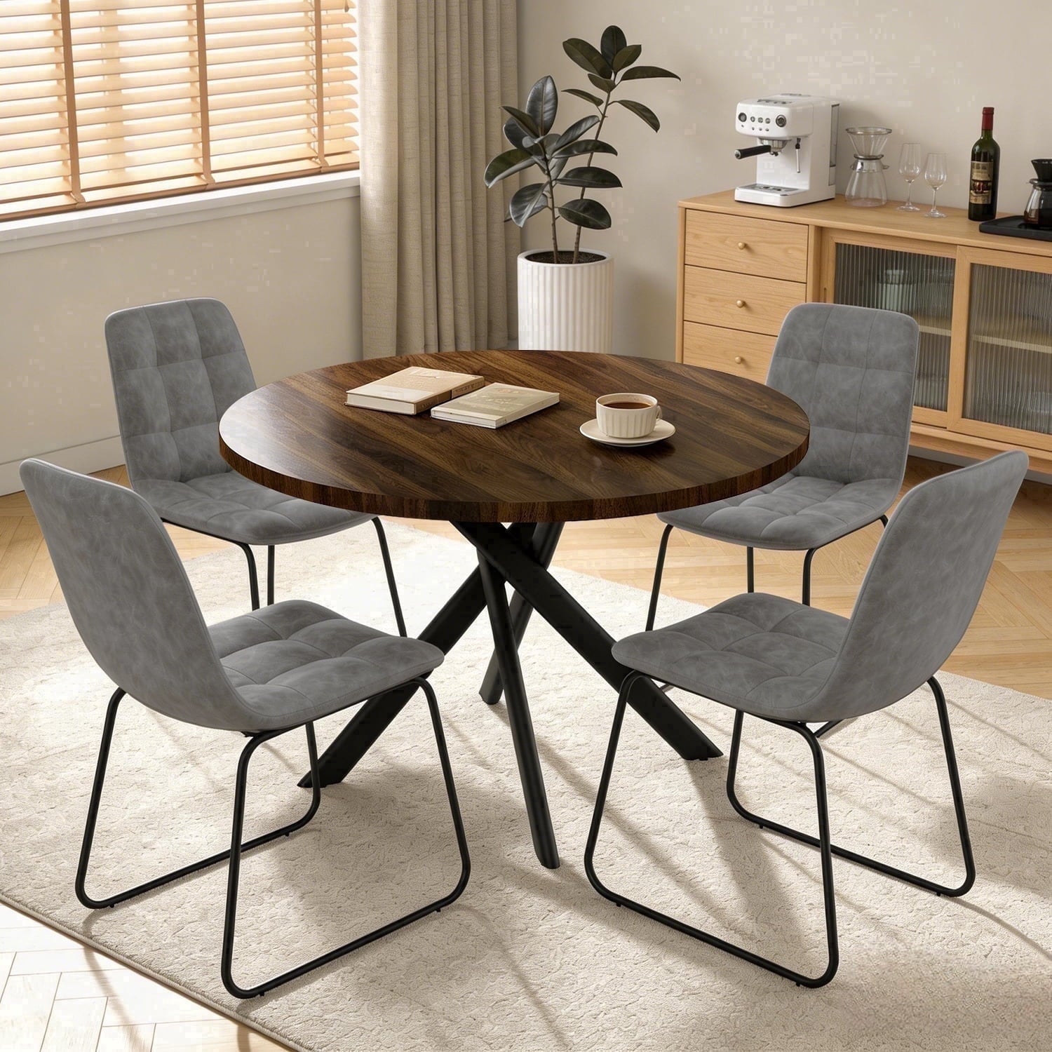 43.5 Round Dining Table for 4, Space Saving Kitchen Table with Metal Legs, Mid Century Modern Dining Table for Dining Living Room Apartment Small Space