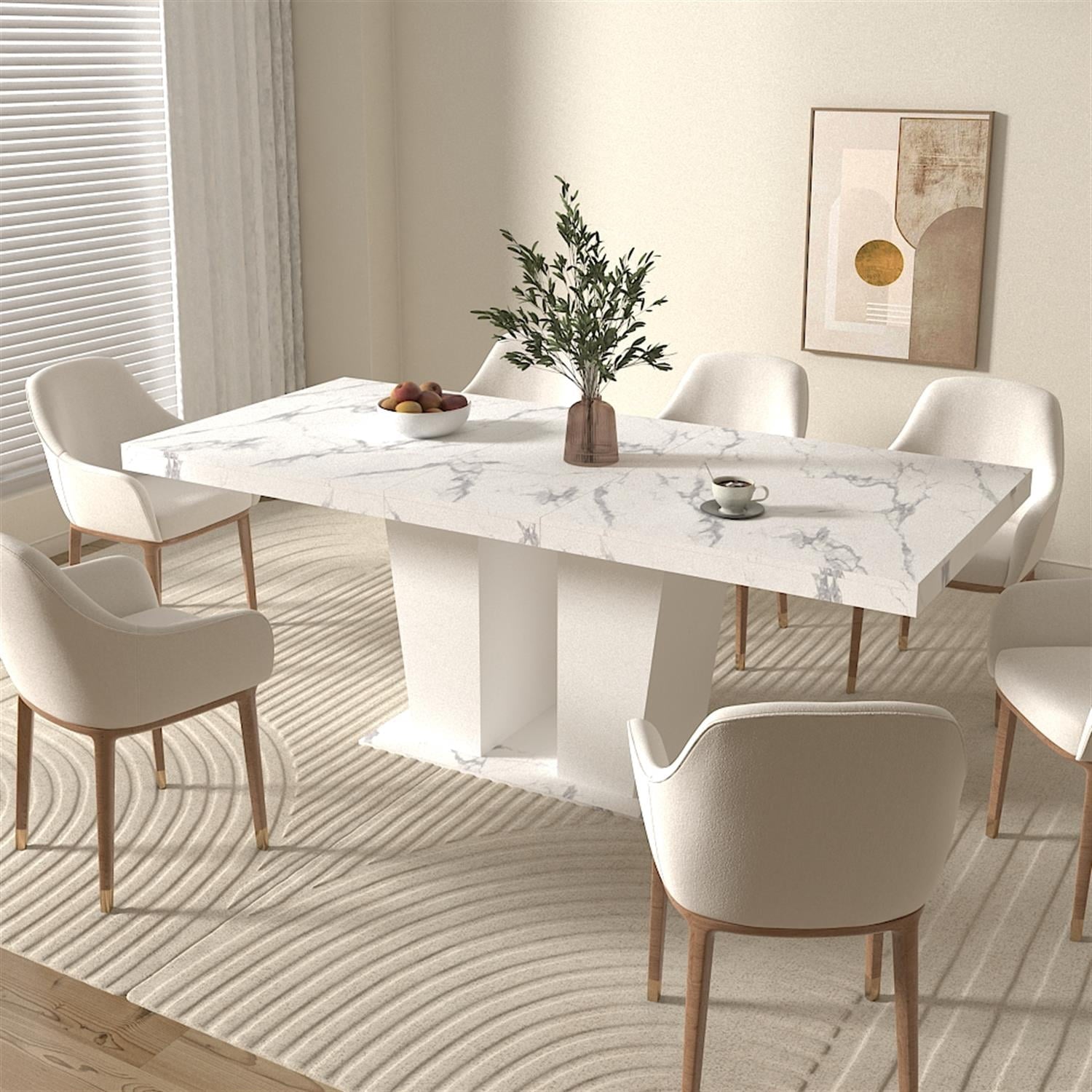 Spaco 78 Expandable Dining Table for 4-10 People with Double Sturdy Pedestal Base, Modern Rectangle Dining Table for Kitchen, Dining Room, Black