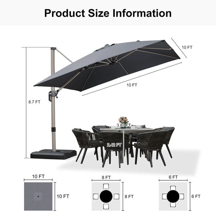 PURPLE LEAF Patio Umbrella with Base Included, 10ft Outdoor Aluminum Cantilever Umbrella with 360° Rotation, Aluminum Large Offset Umbrella for Outdoor Garden Pool, Beige