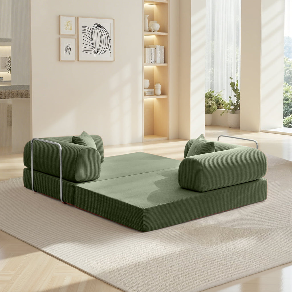 COOLHUT 63 W Combination Sofa, High Rebound Density Foam Sofa Couch, Two Forms Floor Couch Three Seats Sofa Bed for Living Room, Bedroom, Green