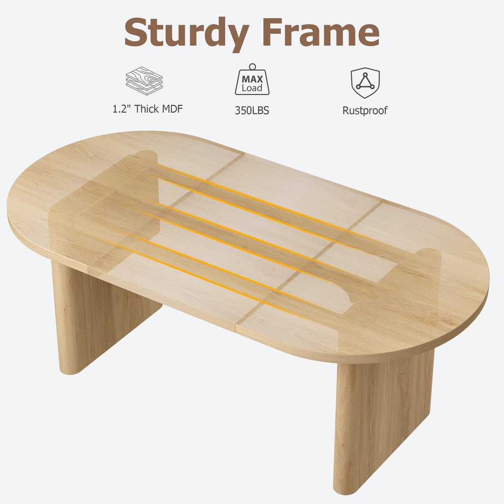 70.8 Inch Oval Farmhouse Dining Table for 6-8 People, Long Large Kitchen Table with Thick Sturdy Wooden Base-Natural