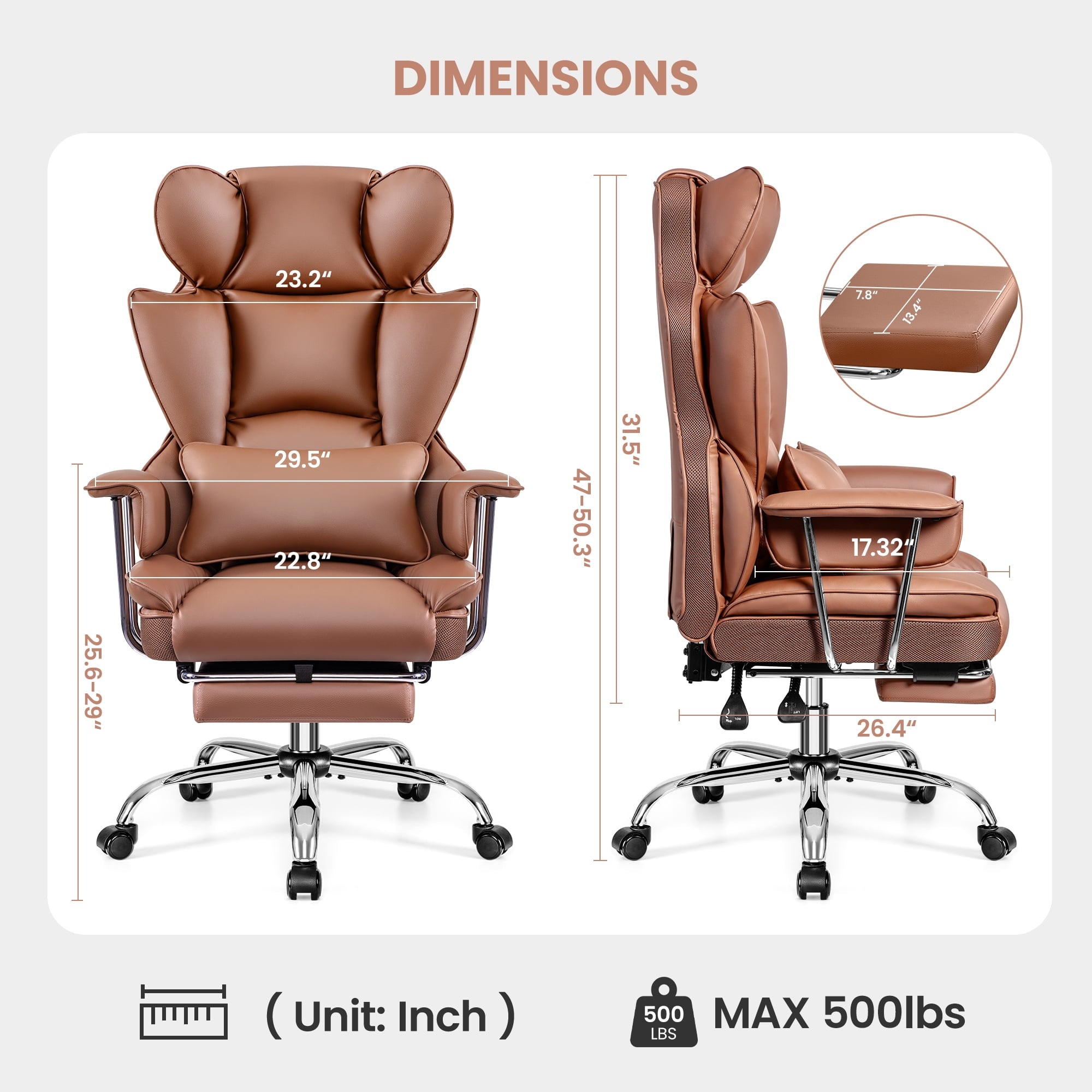 ATHOPE Executive Leather Office Chair 500lbs, Big and Tall Desk Chair with Footrest, High Back Ergonomic Reclining Computer Chair, High-Density Foam, Heavy Duty Swivel Rolling Chair, Black