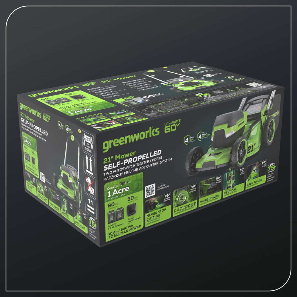 Greenworks 60V 21” Self-Propelled Lawn Mower with (2) 5.0 Ah Batteries & Rapid Charger 2546202