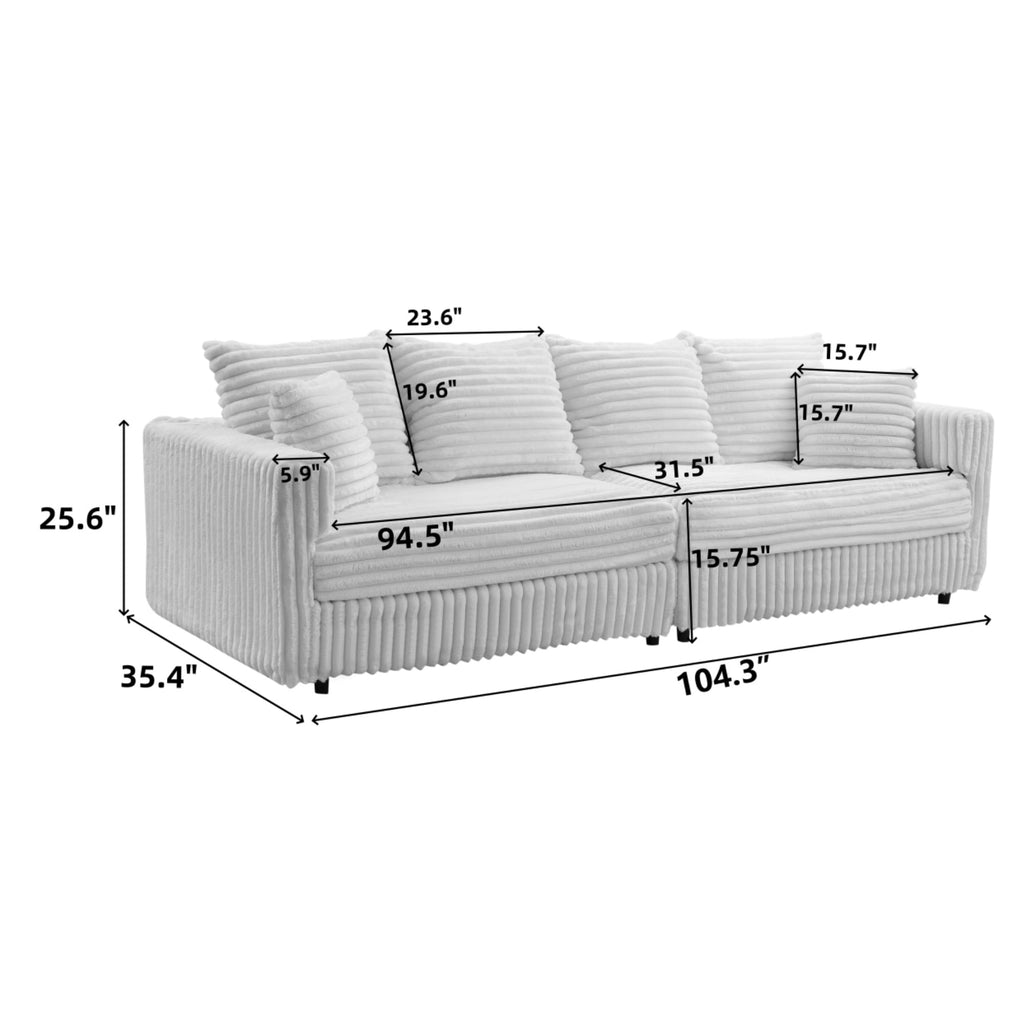Gewnee 86.6 Modern Sofa Couch,Teddy Velvet 3 Seaters Comfy Couch with Deep Seat for Living Room,2 Pillows,Beige