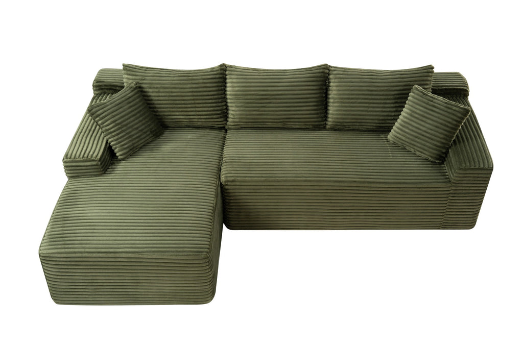 LLappuil 108 Sectional Sofa, Modular Sectional Couch with Left Chaise, Deep Seat Corduroy Cloud Sofa for Living Room Black
