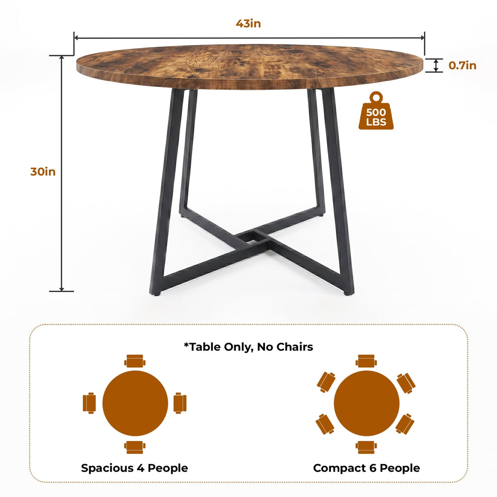 Gasee Dining Table, 43 Round Dining Table, Solid Wood Thickened Table Top Kitchen Dining Table,Dining Table for Dining Room, Home(Only Table),Rustic Brown