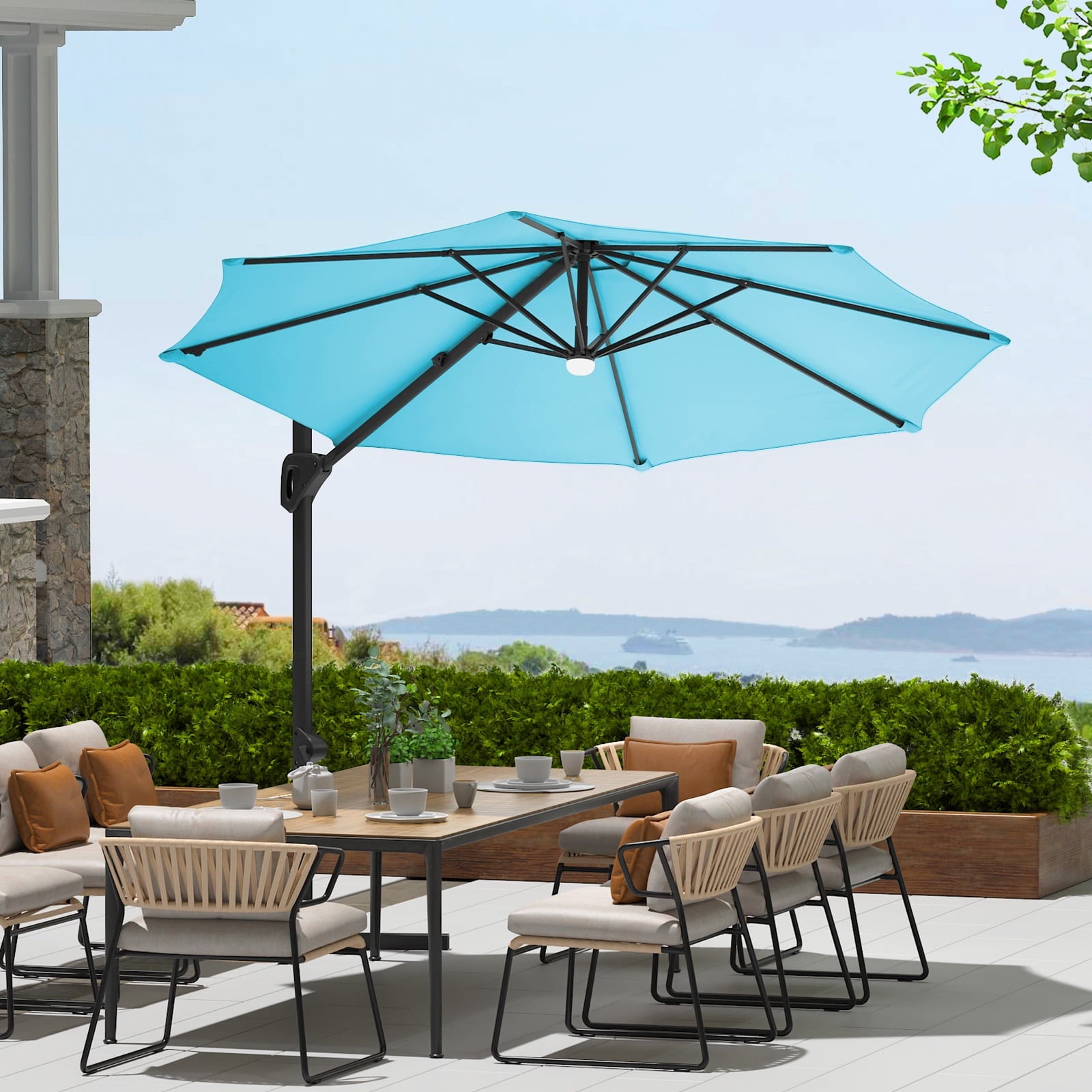 360° Rotating Cantilever Patio Umbrella – Heavy-Duty Waterproof Oxford Canopy, Adjustable Tilt, Rust-Proof Aluminum Frame, Easy Crank, Cross Base – Large Sun Shade for Garden, Poolside, Patio – Grey