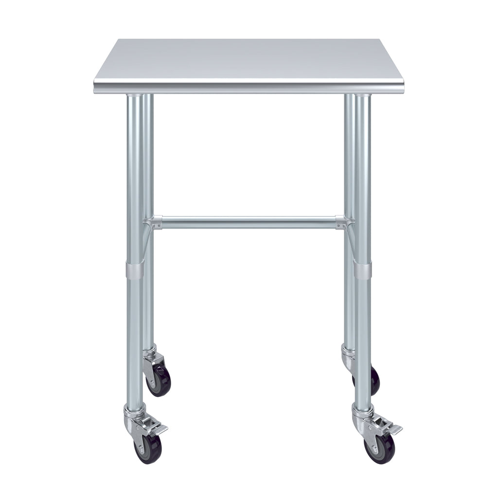 AmGood 36 Long x 30 Deep Stainless-Steel Work Table with Open Base and Wheels, Mobile Metal Table
