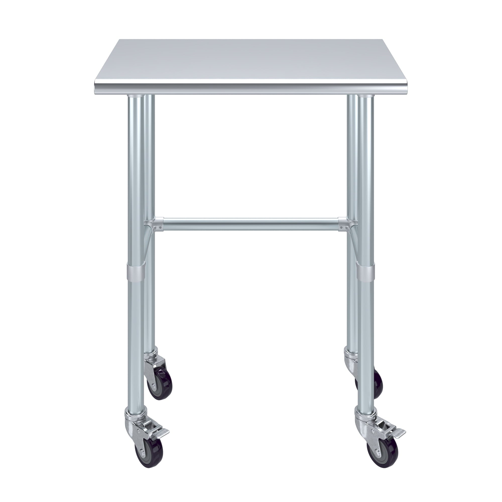 AmGood 36 Long x 30 Deep Stainless-Steel Work Table with Open Base and Wheels, Mobile Metal Table