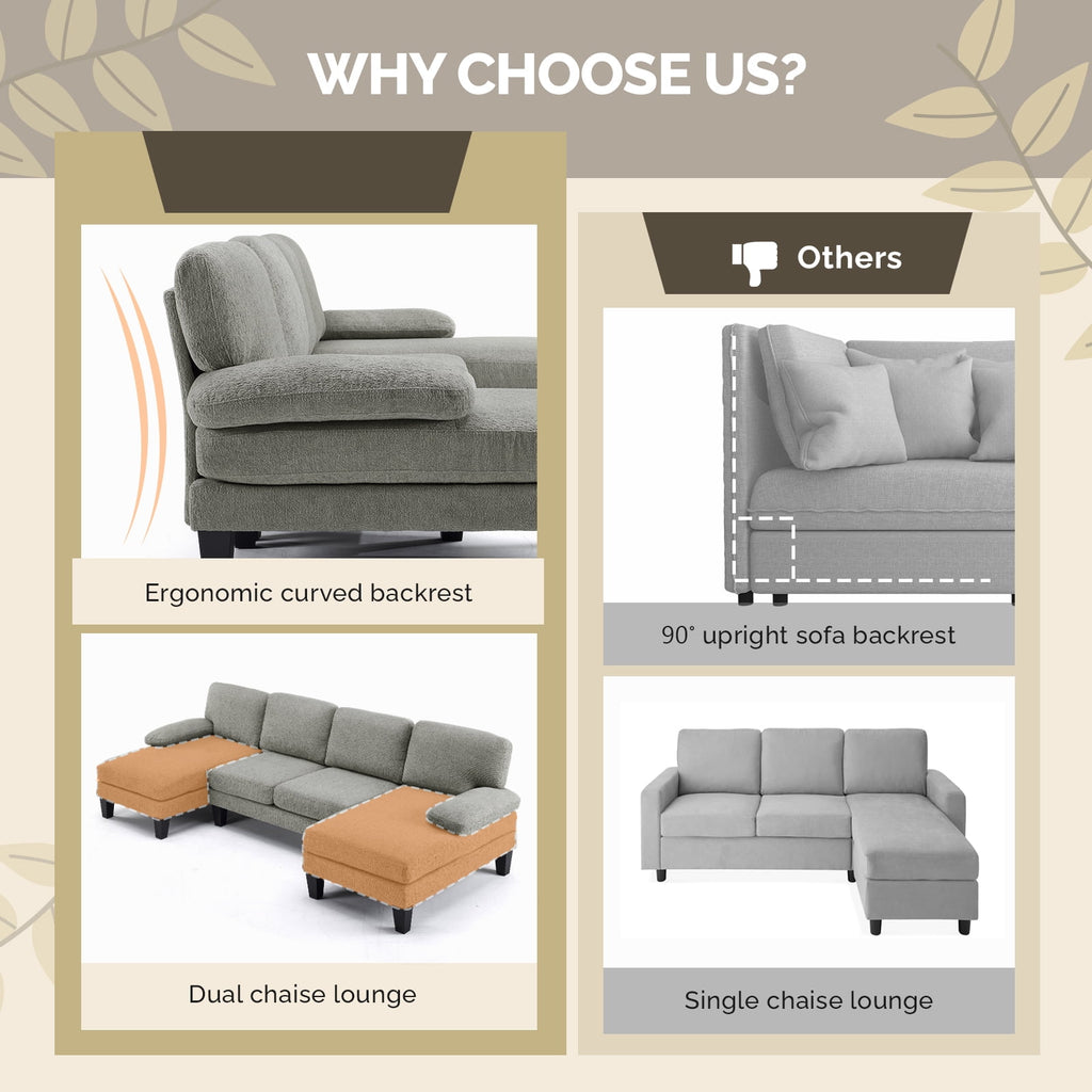 Ktaxon U-Shaped Sectional Sofa Set with Chaise, 4-Seater Blended Chenille Couch for Living Room, Apartment, Easy Assembly Khaki