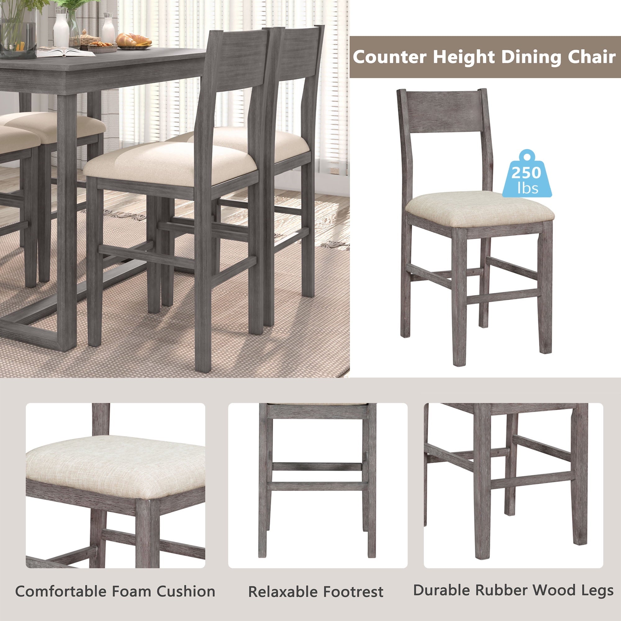 Harper & Bright Designs 5 Piece Dining Table Set Counter Height Dining Set with Classic Elegant Rectangel Table and 4 Padded Chairs for Kitchen Dining Room, Black and Beige