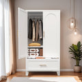 avobird 60 Tall Metal Wardrobe Cabinet with 1 Drawer and Hanging Rod, 2 Doors Wardrobe Closet with Shelf for Bedroom, Beige