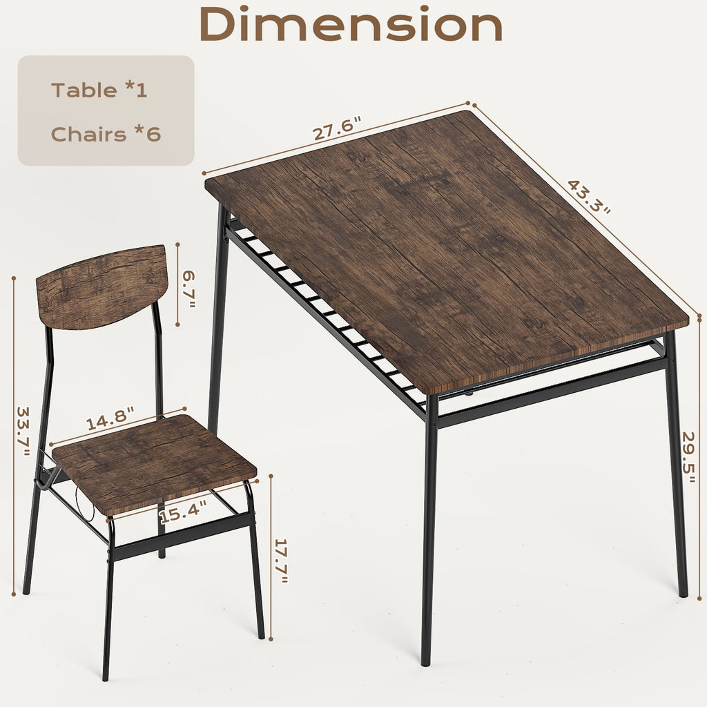 Ktaxon Dining Table Set for 4/6 with Storage Racks, Dining Room Table Set for 4/6 Modern Design, Kitchen Table and Chairs for Home Kitchen, Natural Wood
