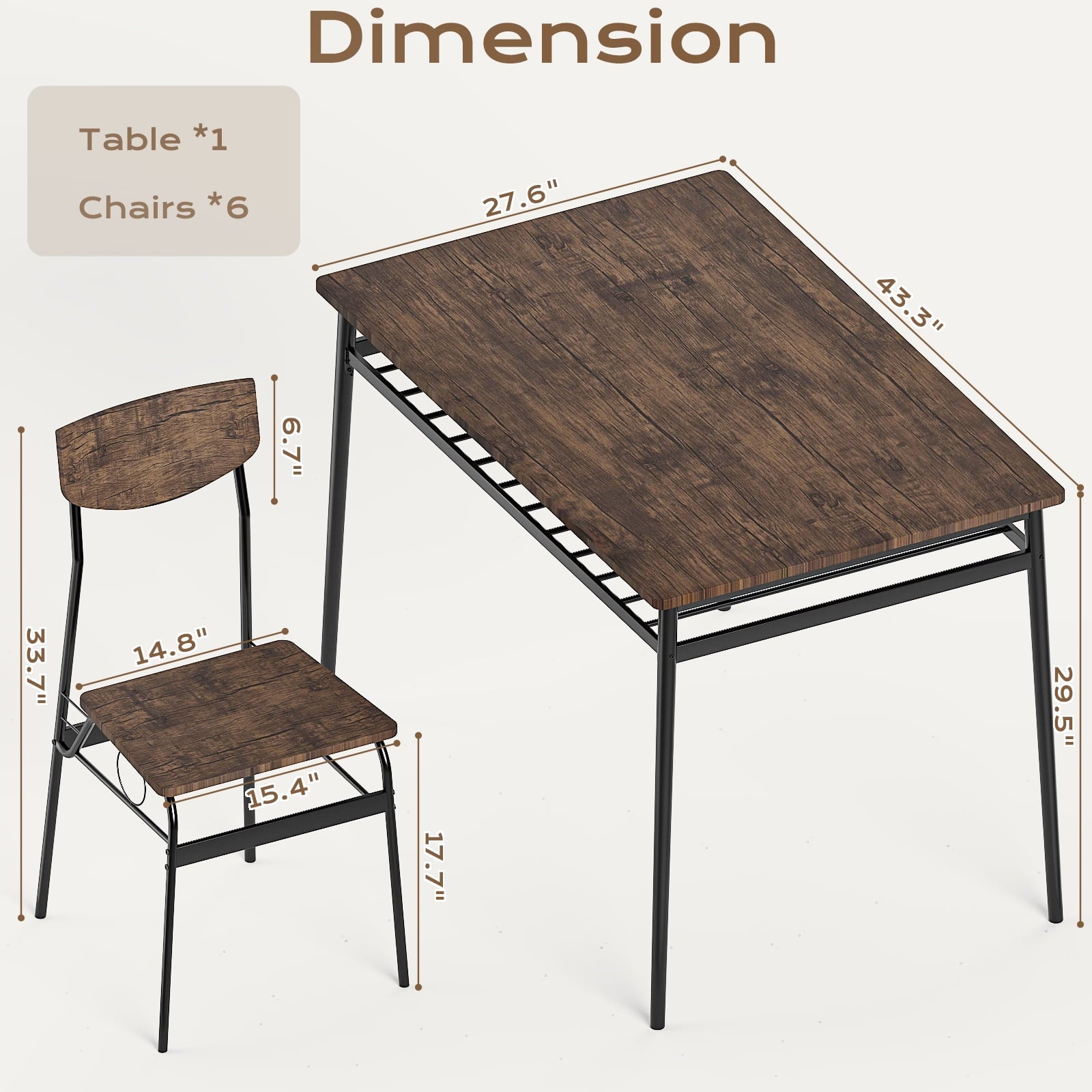 Ktaxon Dining Table Set for 4/6 with Storage Racks, Dining Room Table Set for 4/6 Modern Design, Kitchen Table and Chairs for Home Kitchen, Natural Wood