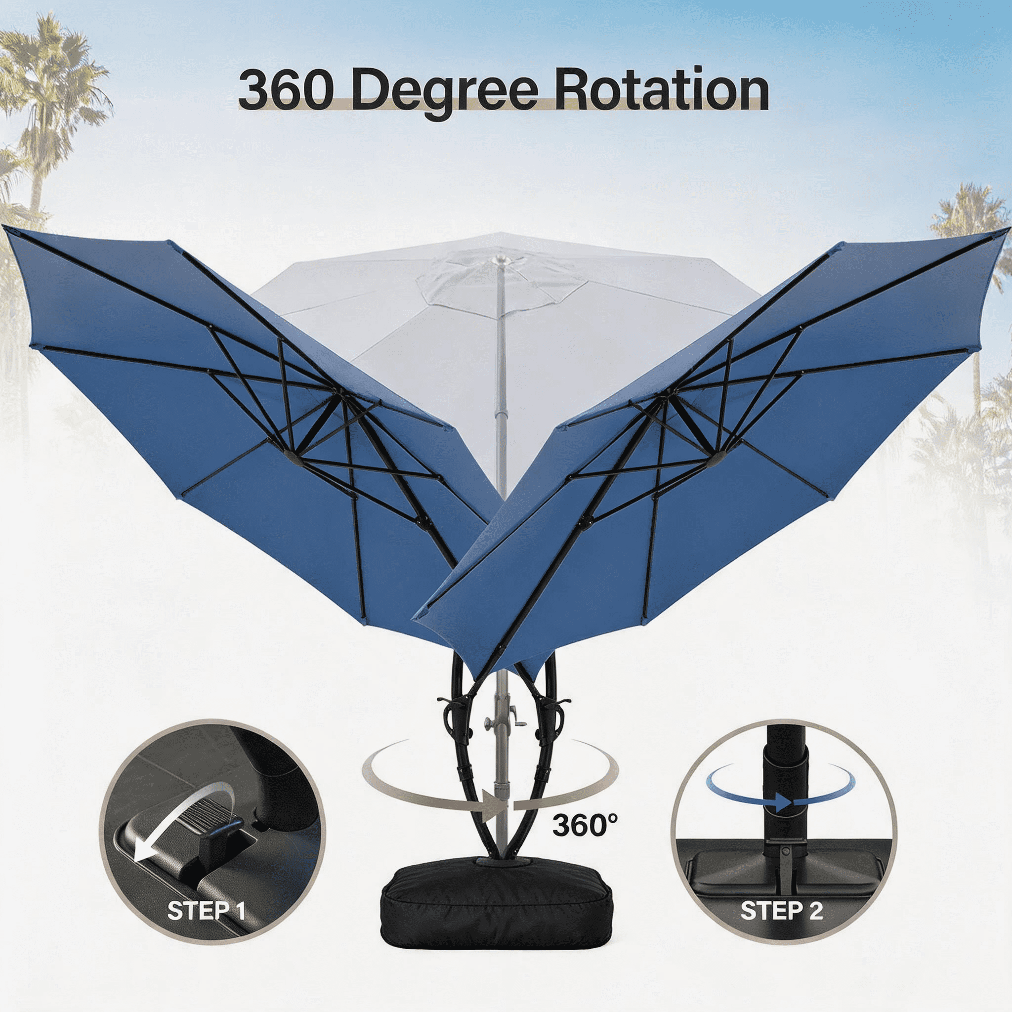 LAUSAINT HOME 11 FT Outdoor Patio Umbrella with Base, Aluminum Cantilever Umbrella with Crank, Gray