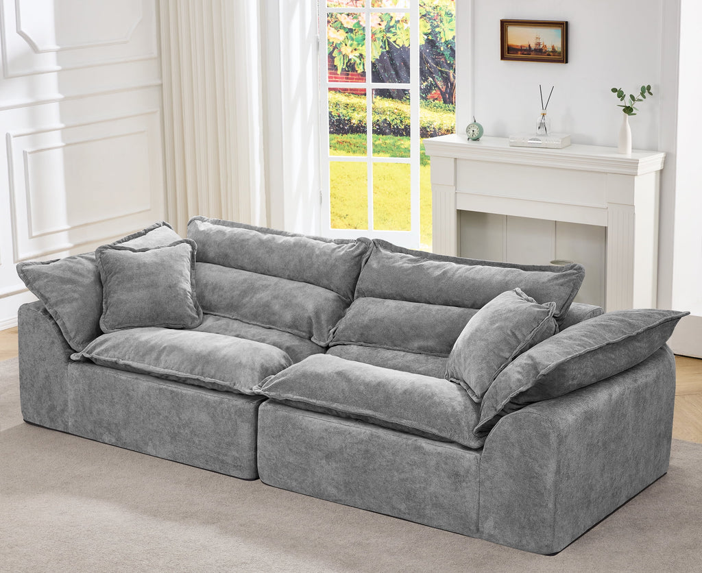 2-Seater Modular Sectional Sofa, Comfy Loveseat with Throw, Deep Seat Memory Foam Small Couches for Small Space, Living Room Apartment, Dark Grey