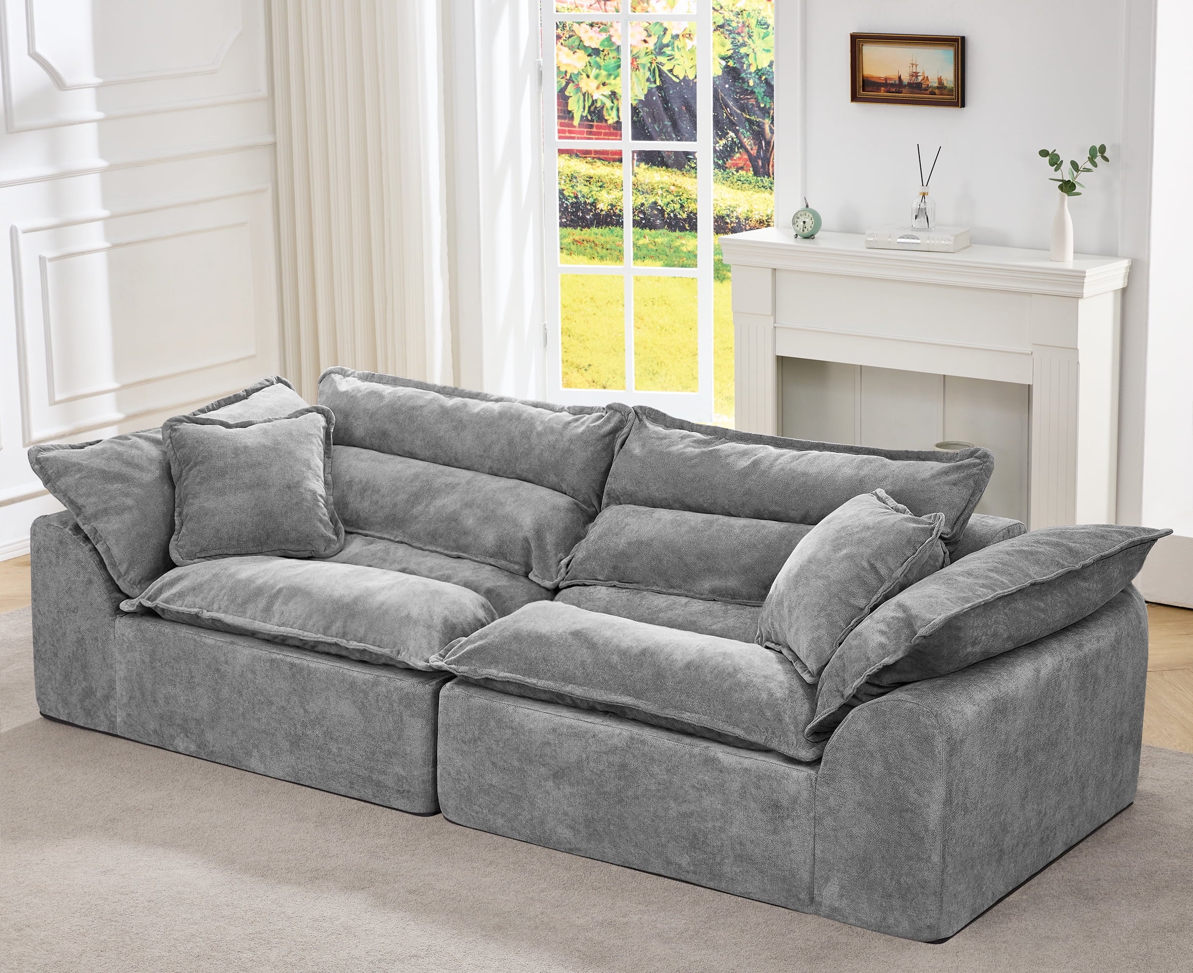 2-Seater Modular Sectional Sofa, Comfy Loveseat with Throw, Deep Seat Memory Foam Small Couches for Small Space, Living Room Apartment, Dark Grey