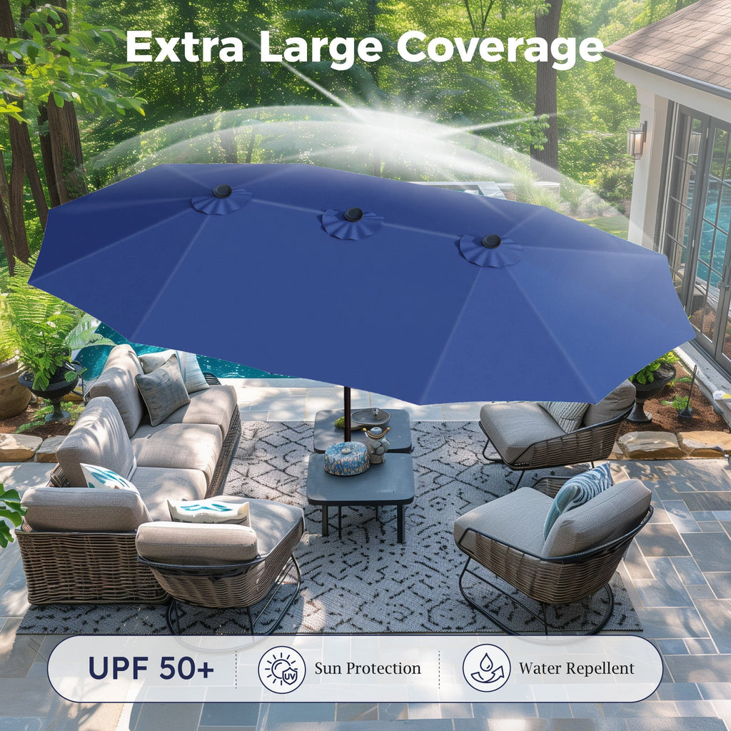Alpha Joy 15ft Outdoor Patio Umbrella Extra-Large Double-Sided Garden Umbrella with Crank Handle and Base - Smoky Gray