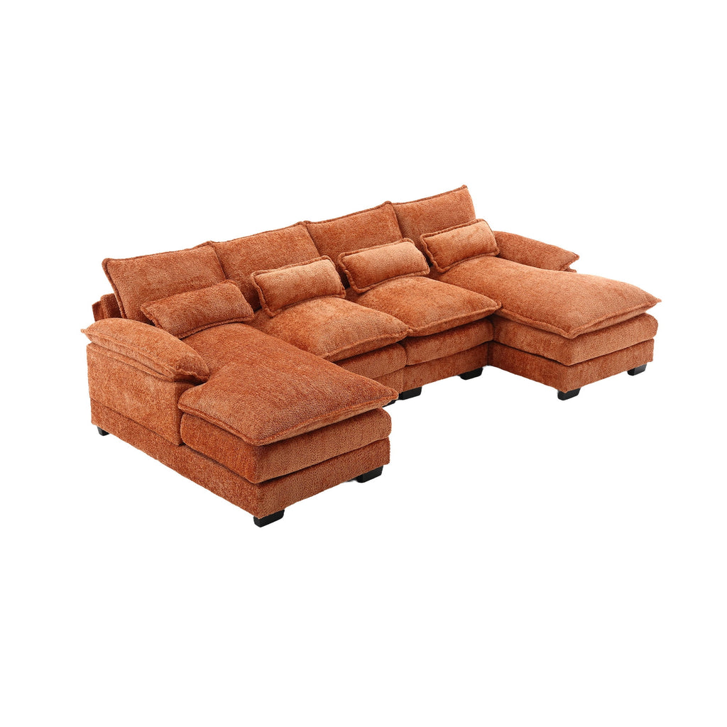 JONPONY109.45 U Shaped Couch,Oversized 4 Seat Sectional with 4 Waist Pillows, Convertible Upholstery Symmetrical Sofá,Sleeper Sofa Couch with Double Chaise Lounge &Memory Foam for Living Room, Beige