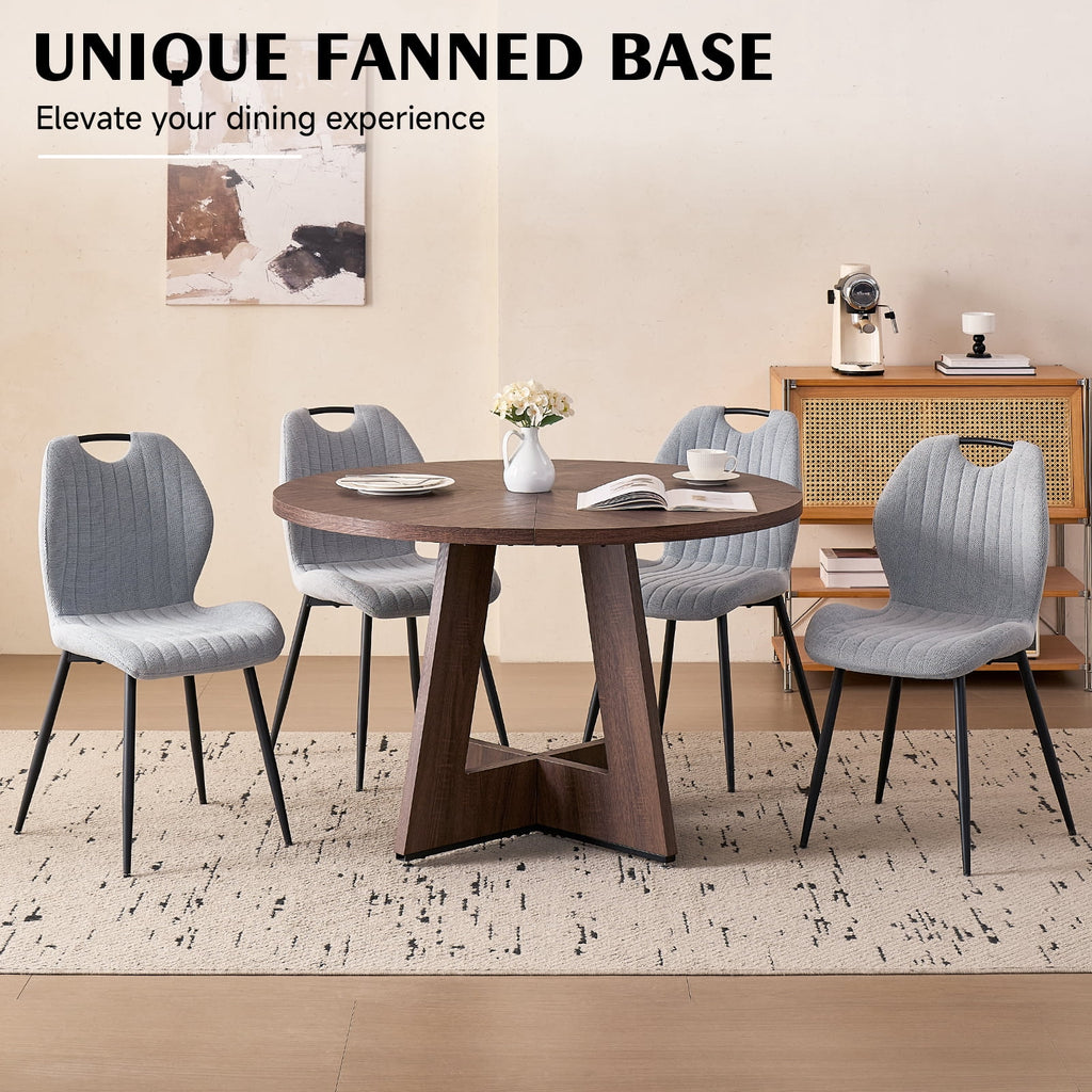 5 Piece 47'' Round Dining Table Chairs Set for 4, Farmhouse Oak Kitchen Table with 4 Boucle Mid Century Modern Dinning Room Chairs, Wood Dinner Table &Upholstered Chair Set of 4, Beige