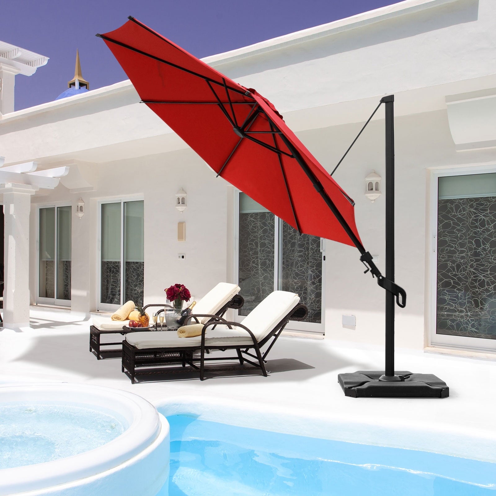 Abba Patio 11’ Vienna Offset Hanging Outdoor Cantilever Patio Umbrella, Beige