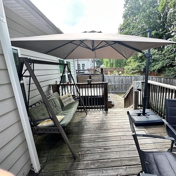 PURPLE LEAF 10' X 13' Rectangle Cantilever Umbrella with Base Outdoor Large Aluminum Patio Umbrella with 3-Year Fade Resistance Recycled Fabric and 360-degree Rotation for Deck Pool, Graphite Grey
