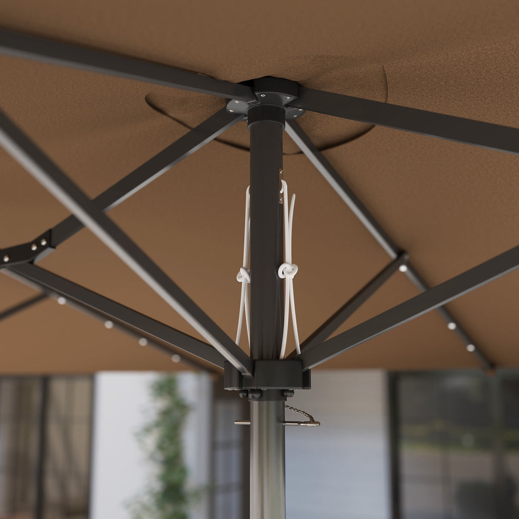 Outsunny Double-Sided Sun Umbrella, Outdoor Garden Parasol, Patio Sun Shade with LED Solar Light, Navy Blue