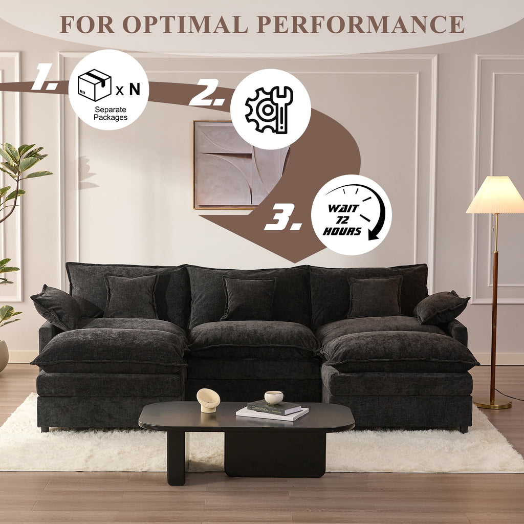 LAKPS 3-Seat Sectional Sofa Couch, Cloud-Style Deep Seating Sleeper Sofa with Included Throw Pillows, Linen Upholstery, Modern Living Room Sofa, Cream White