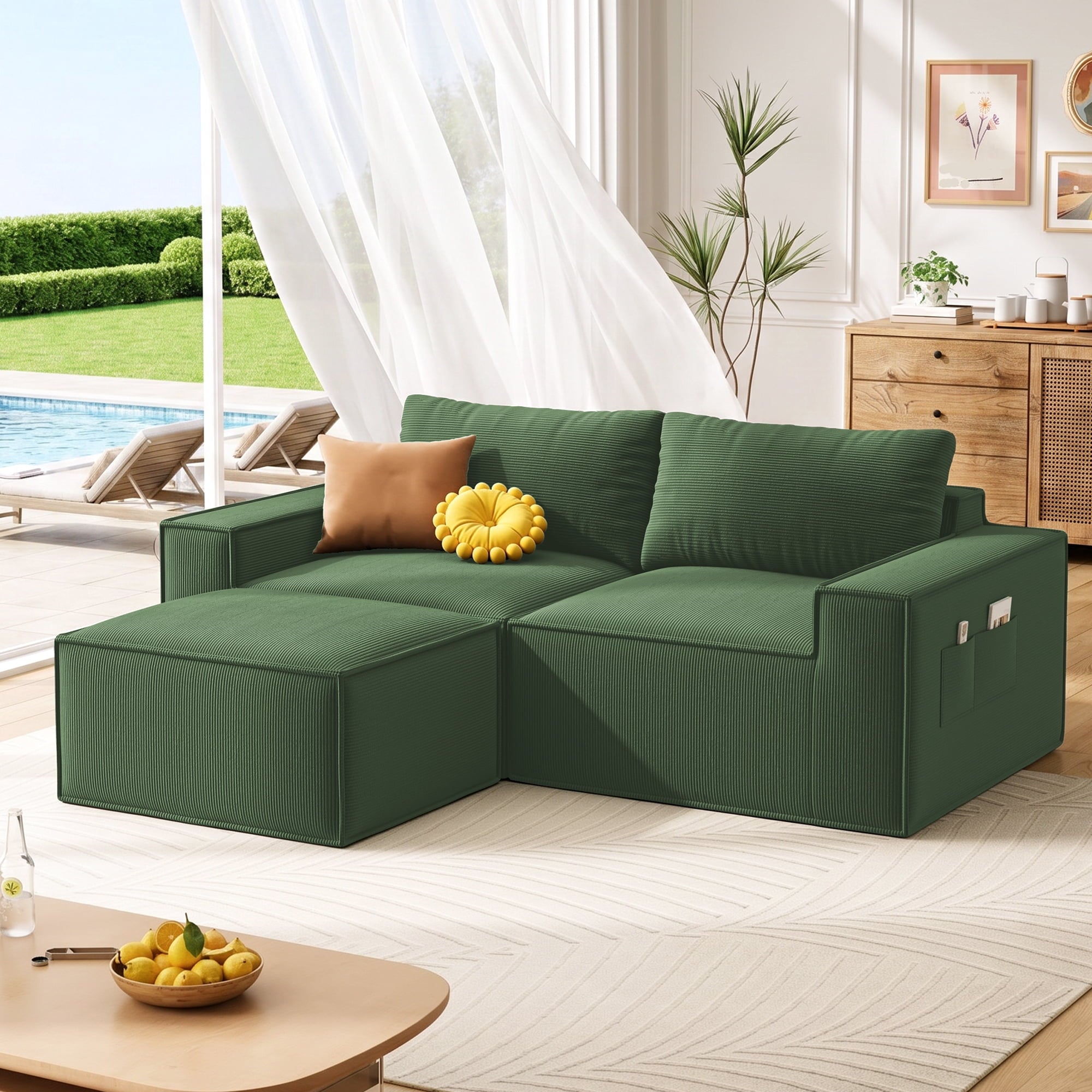 Comfortable Sofa Couch, Lofka L Shaped Foam Couch for Office, Living Room, Green