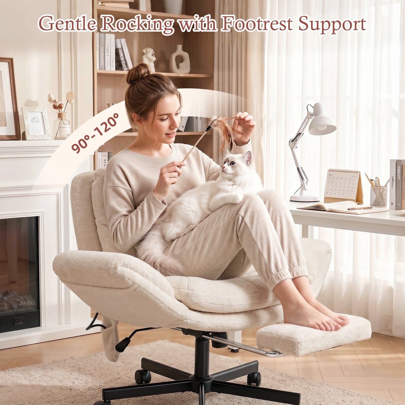 Hforesty Cross Legged Office Chair, Inflatable Flip-up Back & Wide Seat, 5-Position Armrests & Footrest, Ergonomic Task Chair for Home Office, Gray