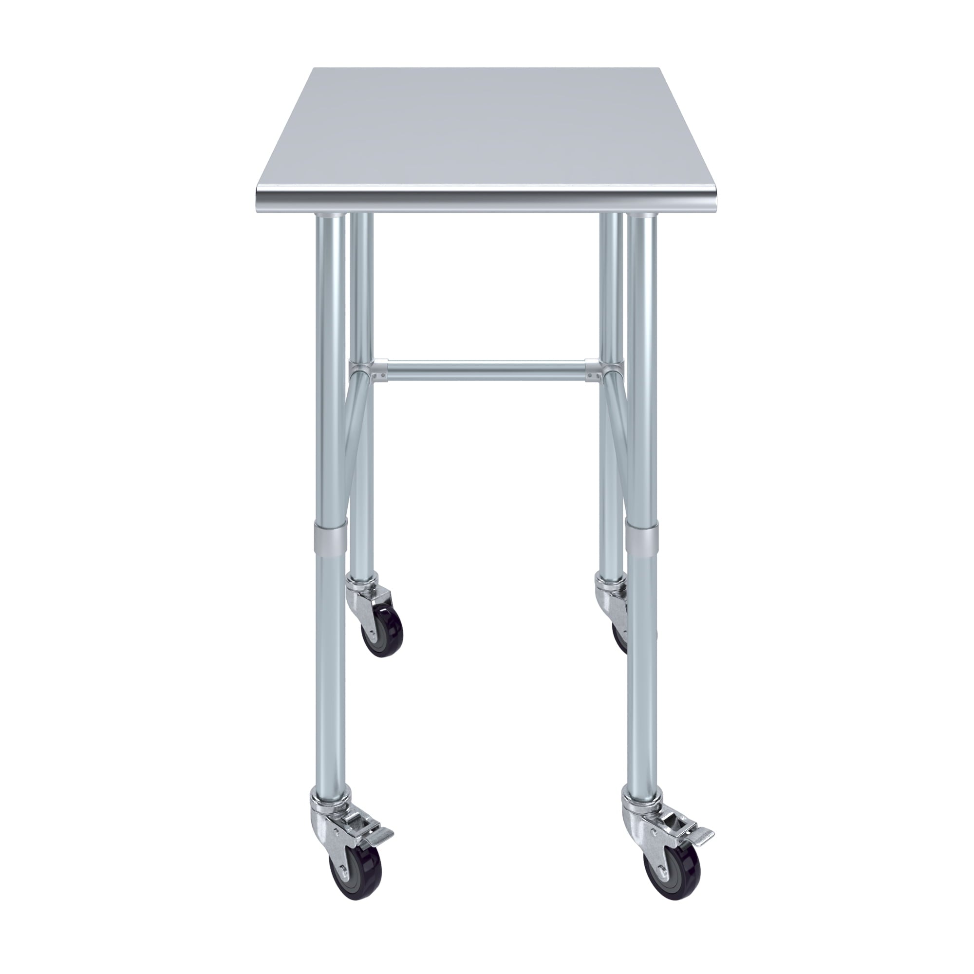 AmGood 36 Long x 30 Deep Stainless-Steel Work Table with Open Base and Wheels, Mobile Metal Table