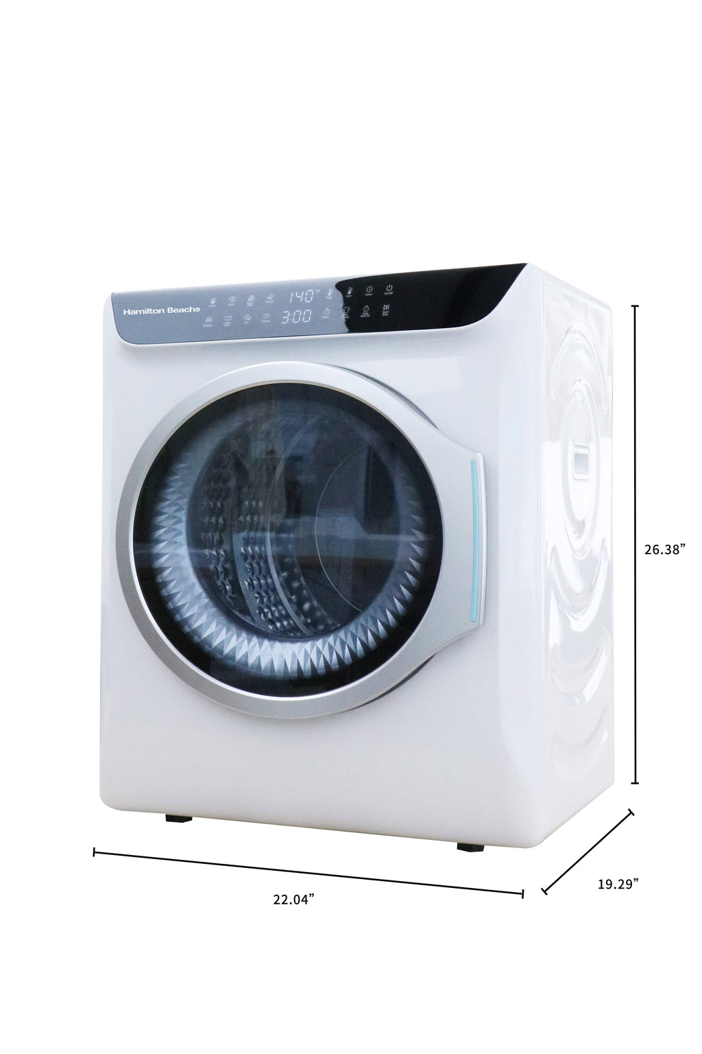 Hamilton Beach 13 lbs. Compact Tumble Dryer with Touchscreen Controls, 8 Drying Modes, Delay Start, Adjustable Heat Levels, Child Lock, Air-Vented Port, White
