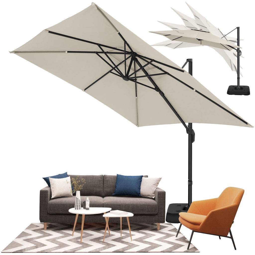 COBIZI 10x10 Offset Hanging Market Patio Umbrella with Easy Tilt Adjustment, Double Roof Cantilever Umbrella Aluminum Umbrella with 360-degree Rotation for Garden Deck Pool Patio, Gray