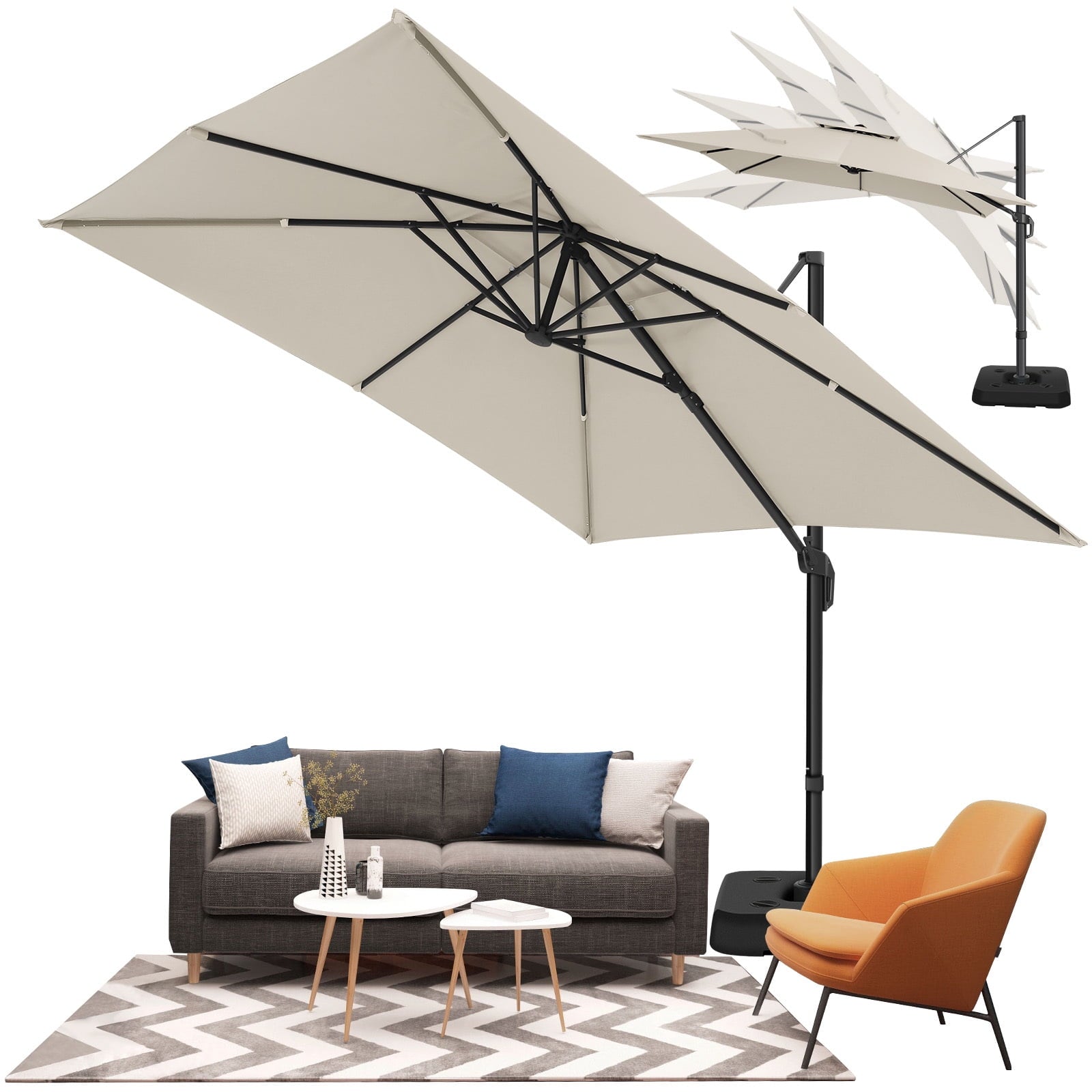 COBIZI 10x10 Offset Hanging Market Patio Umbrella with Easy Tilt Adjustment, Double Roof Cantilever Umbrella Aluminum Umbrella with 360-degree Rotation for Garden Deck Pool Patio, Gray