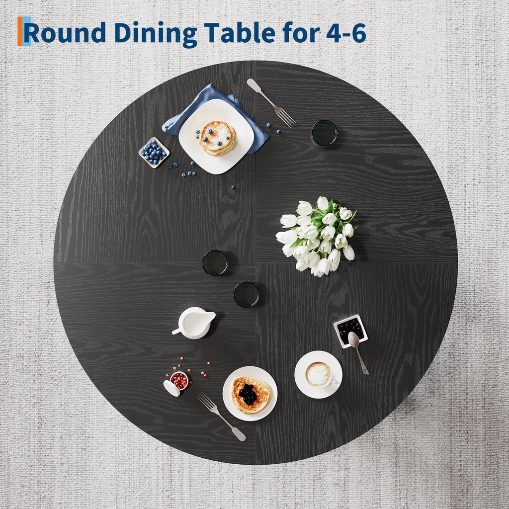 47 Round Farmhouse Dining Table for 4 | Sturdy Kitchen Table & Breakfast Nook Centerpiece Space-Saving Design for Dining Room (Table Only)
