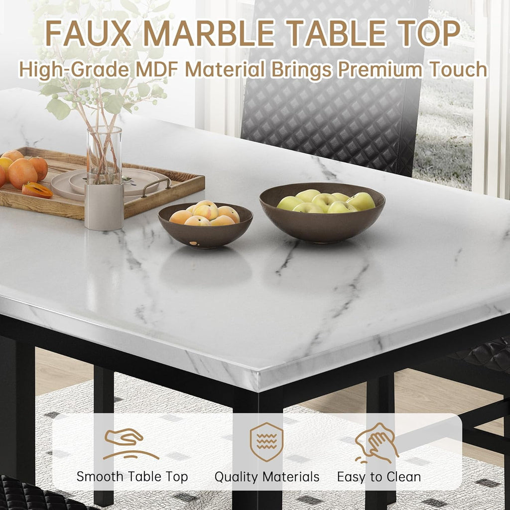 Baxluxe Dining Table Set for 4, Modern 5 Piece Dining Table Set, Faux Marble Kitchen Table and 4 Velvet Upholstered Chairs for Apartments, Dining Rooms, Small Spaces, Gray