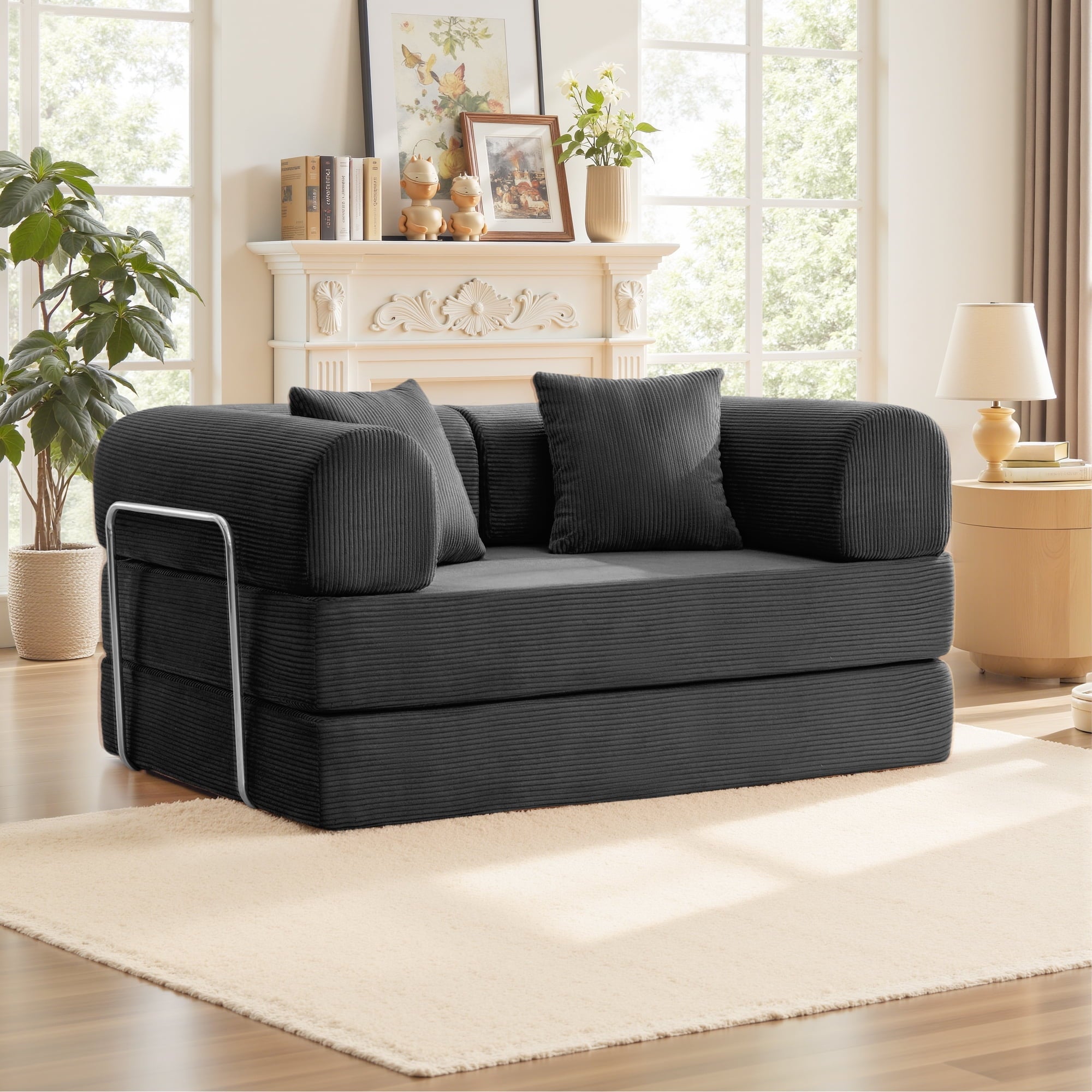 COOLHUT 63 W Combination Sofa, High Rebound Density Foam Sofa Couch, Two Forms Floor Couch Three Seats Sofa Bed for Living Room, Bedroom, Green