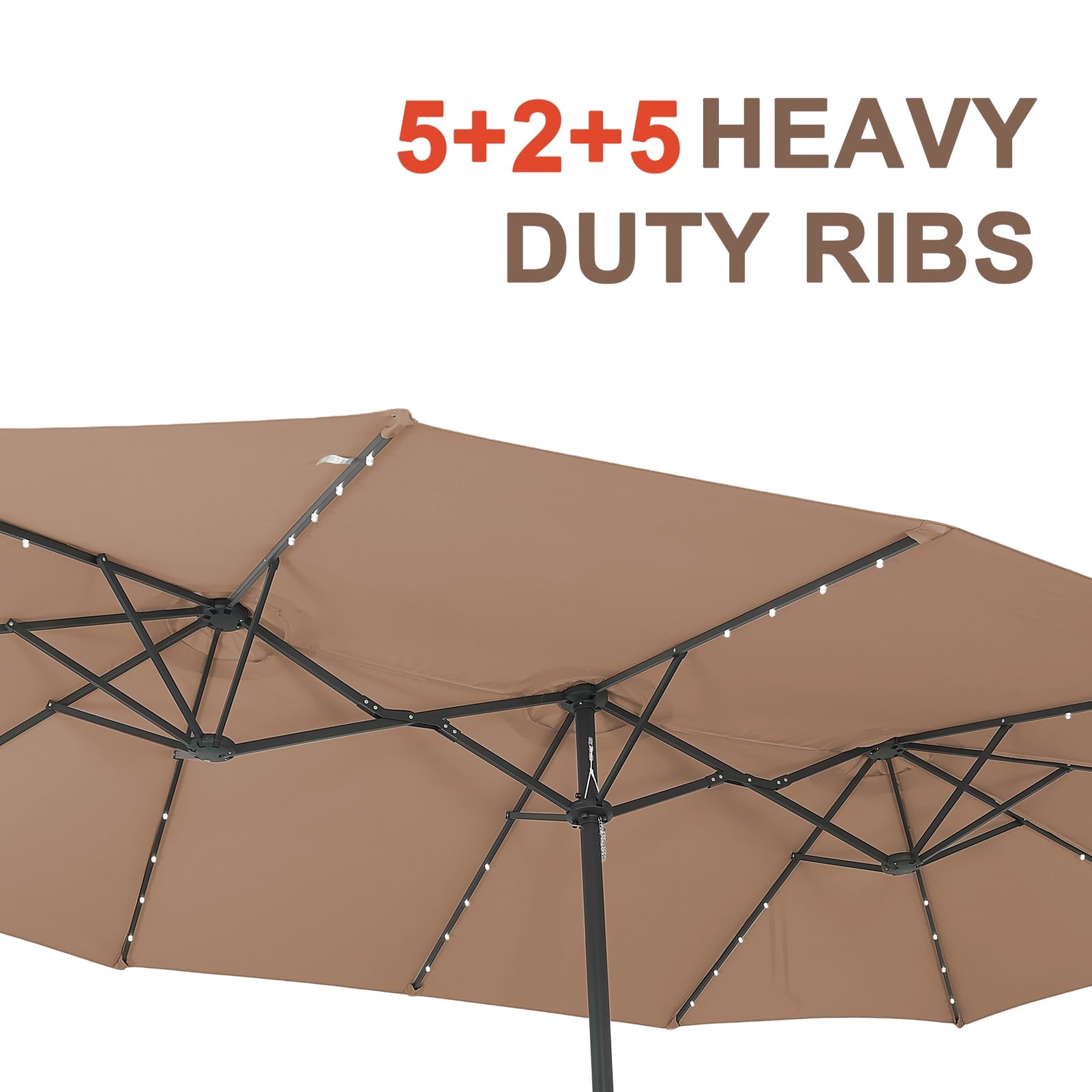 Ainfox 15ft Large Patio Umbrella with Solar Lights, Double-Sided Outdoor Rectangle Table Umbrellas with Sand Bag Base，Beige