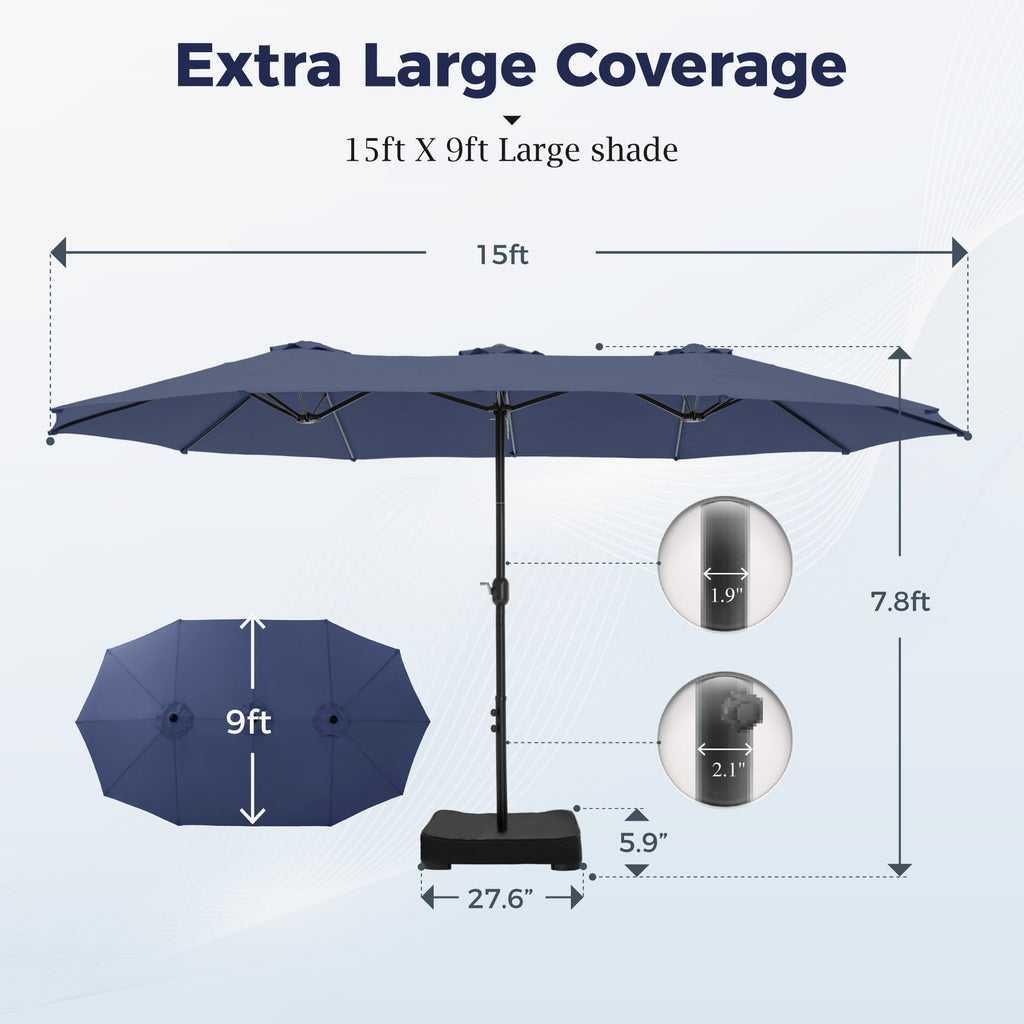 Alpha Joy 15ft Outdoor Patio Umbrella Extra-Large Double-Sided Garden Umbrella with Crank Handle and Base - Ivory