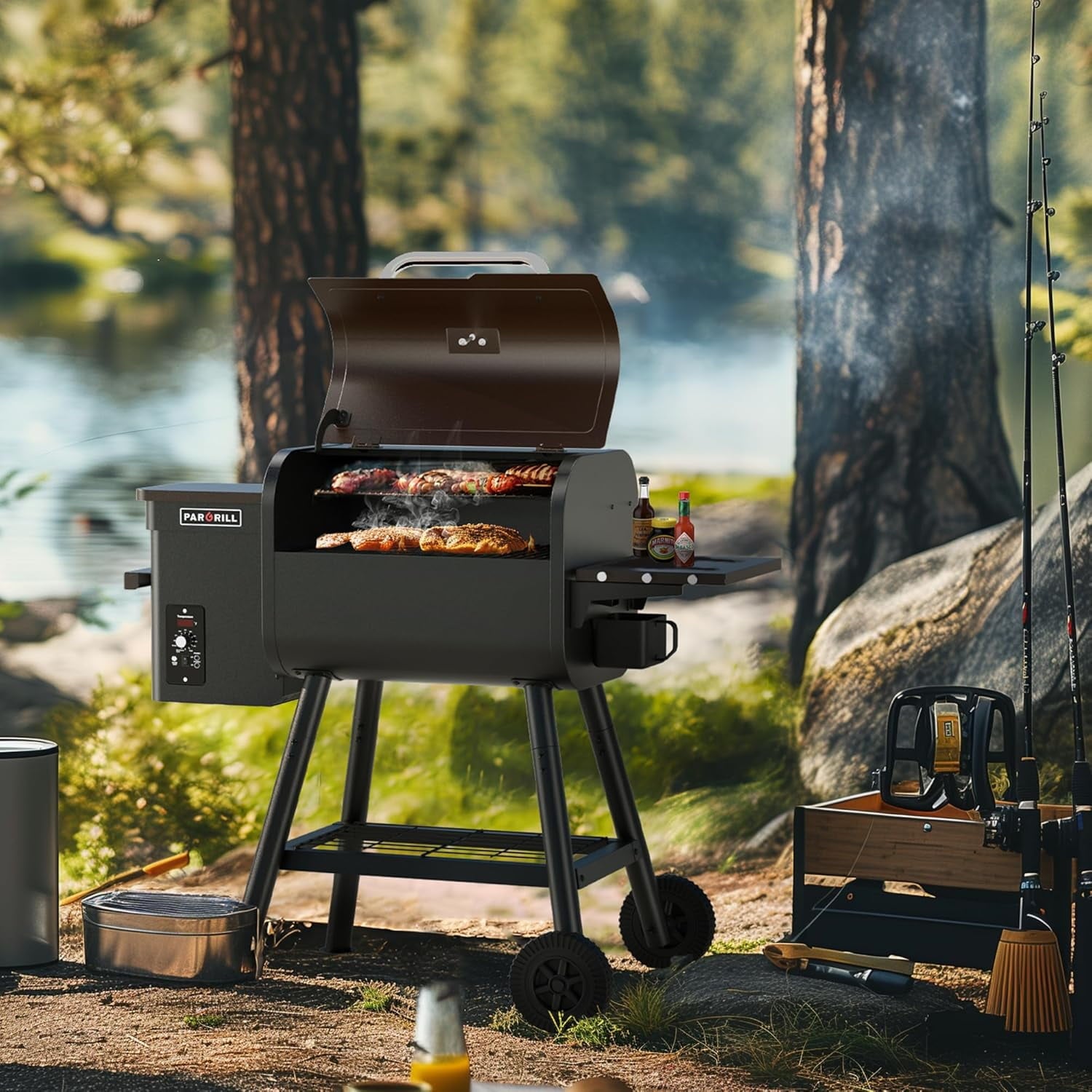 PARGRILL 467 sq.in Wood Pellet Grill & Smoker, BBQ Grill with Auto Temperature Control, for Outdoor Cooking, Patio and Backyard, Bronze Black