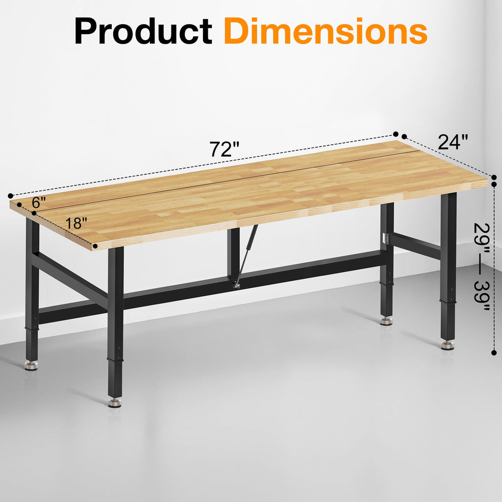 MUWOOD 48-inch Folding Workbench with Adjustable Height, Wood Worktop, Rubberwood, 2000 LBS Capacity Heavy Duty for Workshop, Garage, Office, Home