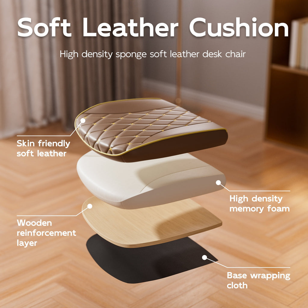 HomeZeer White and Gold Office Chair, Ergonomic High Back Executive Desk Chair with Wheels and Arms, Modern PU Leather Computer Chair with Rocking Function, White(Set of 2)