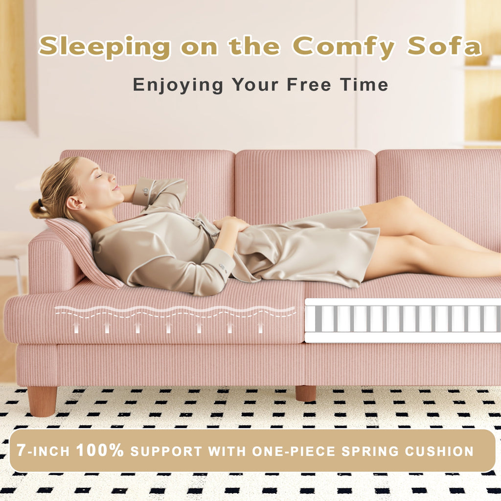 AAQZ 87 Corduroy Sofa Couch for Living Room, 3 Seater Deep Seat Comfy Couch in a Box, 2 Cushions, 2 Pillows Tool-Free Setup,Gray