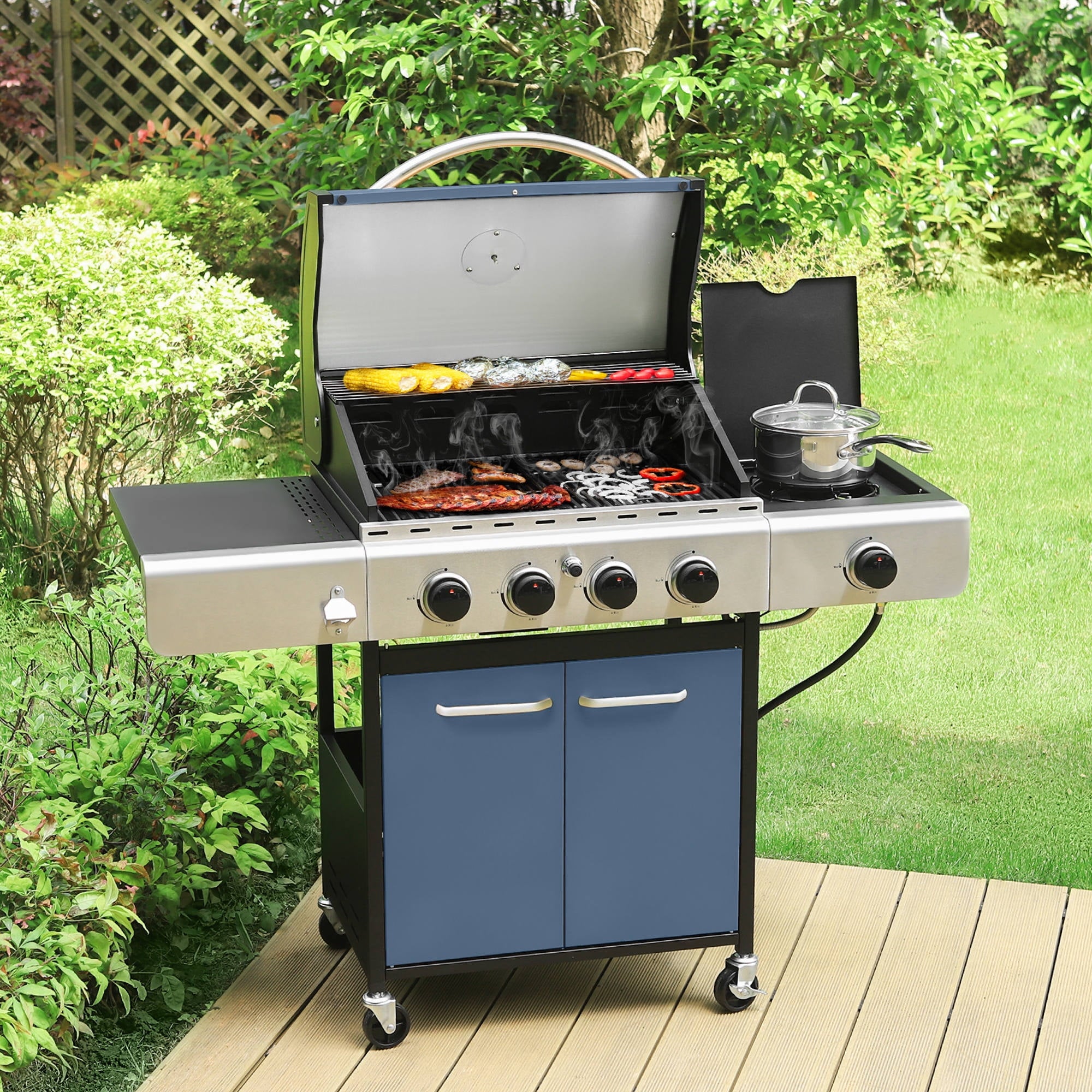 MF Studio 4 Burner Propane Gas Outdoor Grill with Side Burner Stainless Steel BBQ Grill