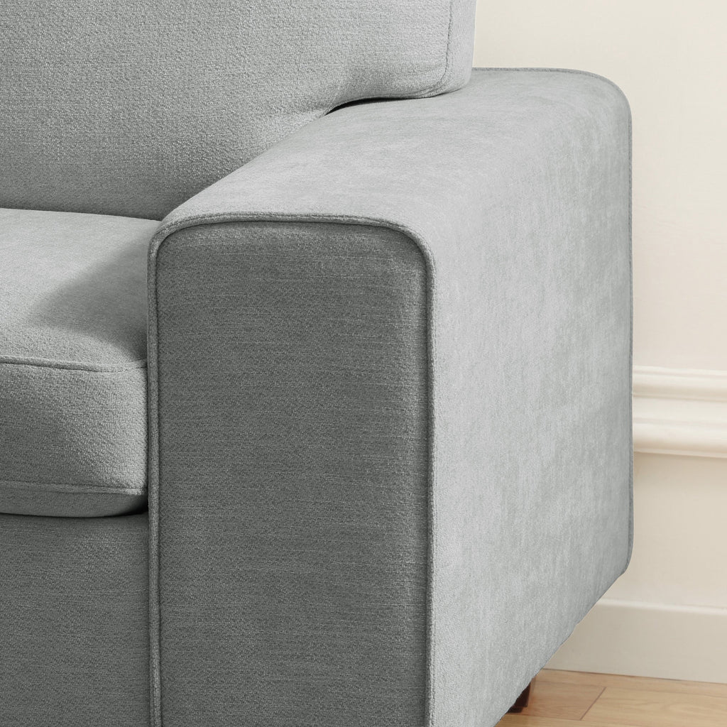 Poshby 88.58''W 3 Seater Sofa Couch with Chenille, Modern Square Arm for Living Room, Light Gray